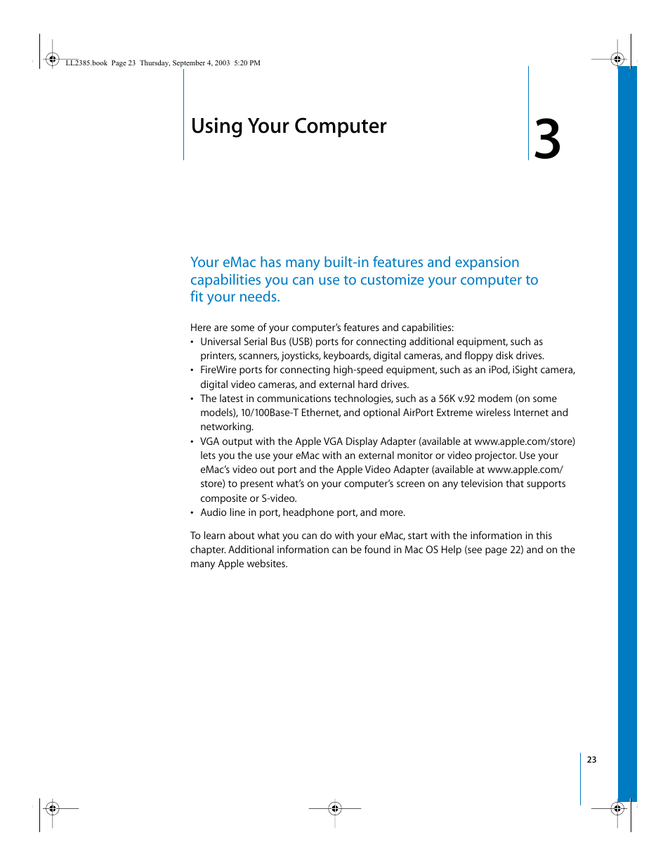 Using your computer, Chapter, Chapter 3, “using your computer | Apple eMac User Manual | Page 23 / 80