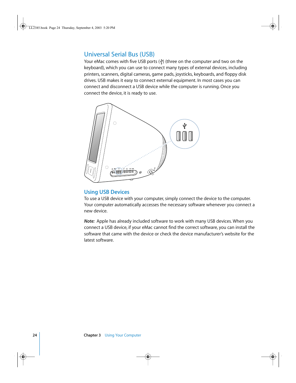 Universal serial bus (usb) | Apple eMac User Manual | Page 24 / 80