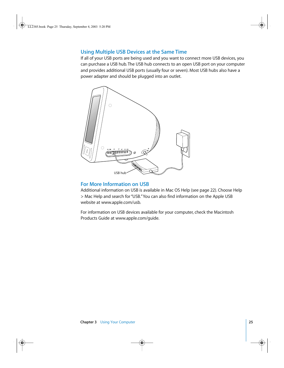 Using multiple usb devices at the same time, For more information on usb | Apple eMac User Manual | Page 25 / 80