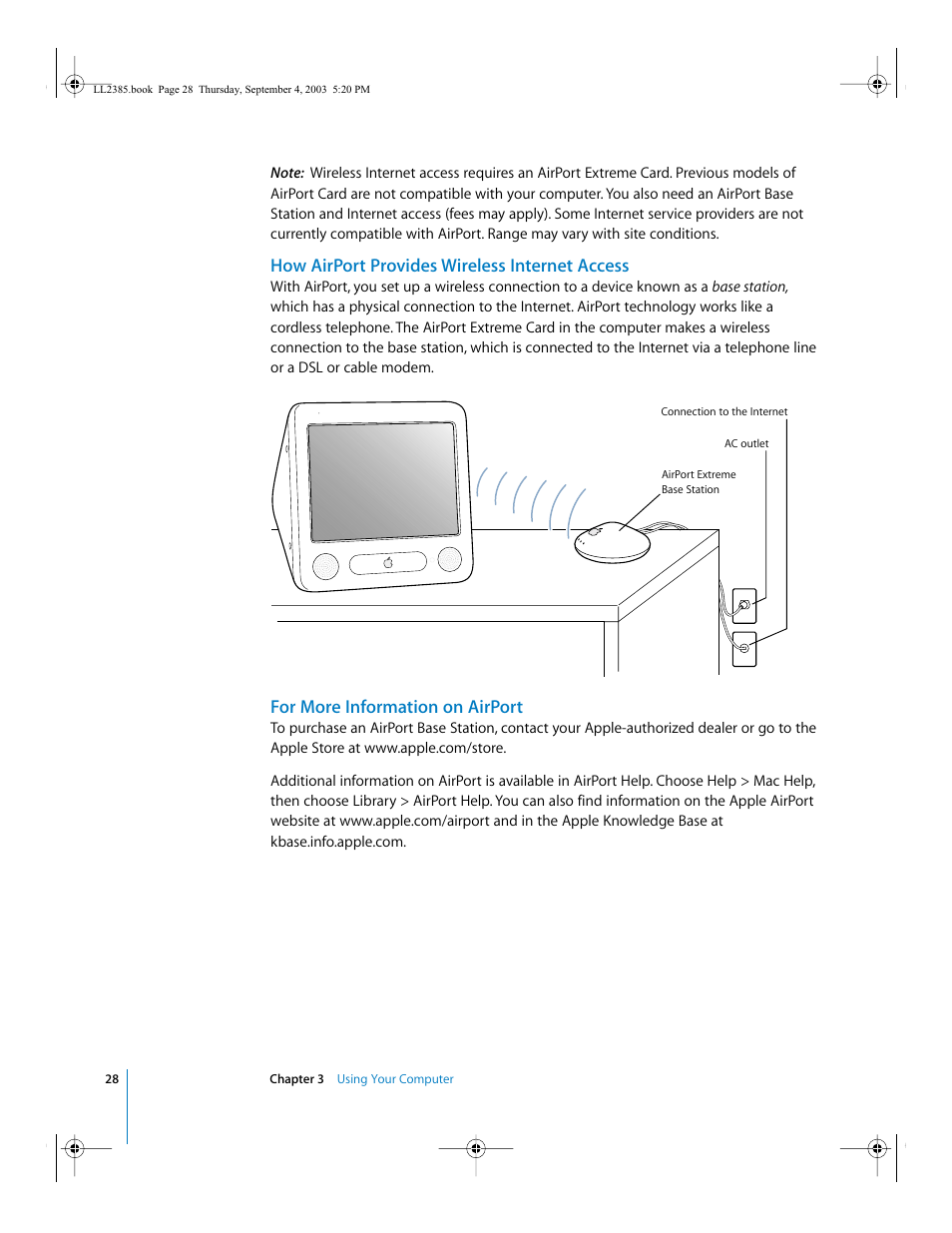 How airport provides wireless internet access, For more information on airport | Apple eMac User Manual | Page 28 / 80