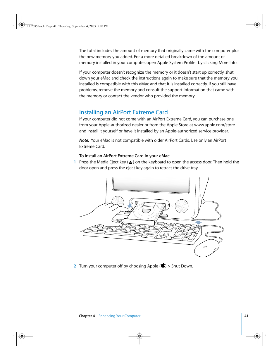 Installing an airport extreme card | Apple eMac User Manual | Page 41 / 80