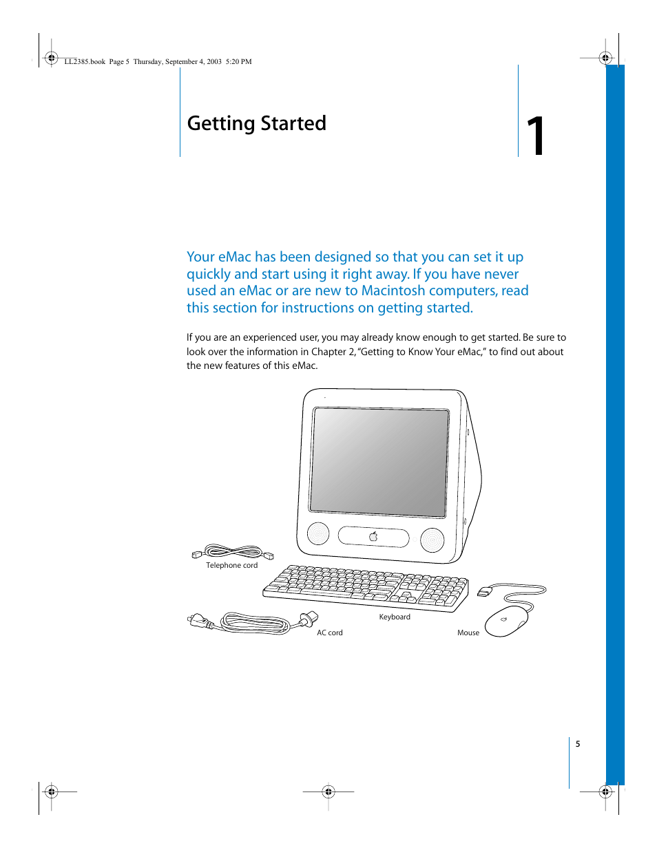 Getting started, Chapter | Apple eMac User Manual | Page 5 / 80