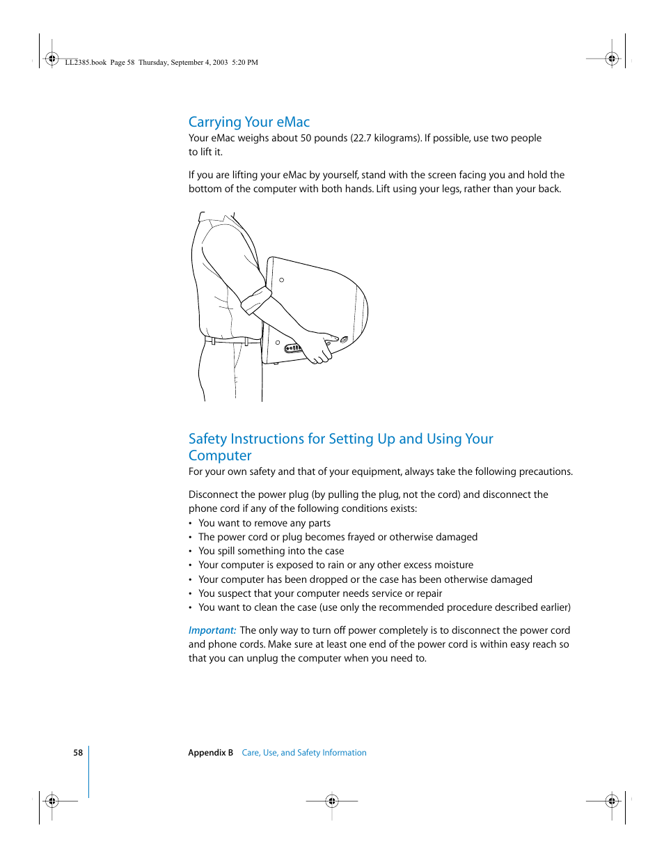 Carrying your emac | Apple eMac User Manual | Page 58 / 80