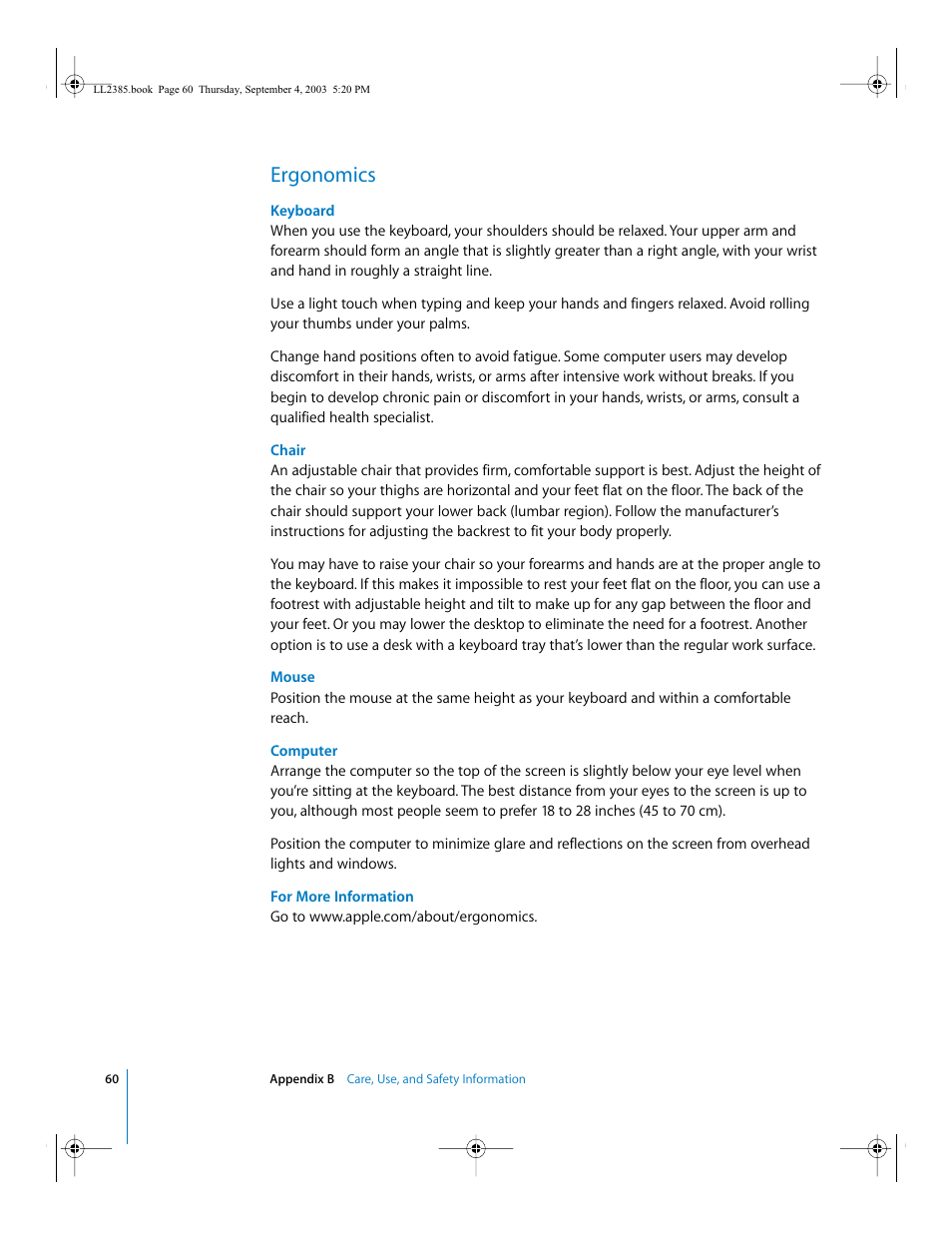 Ergonomics | Apple eMac User Manual | Page 60 / 80