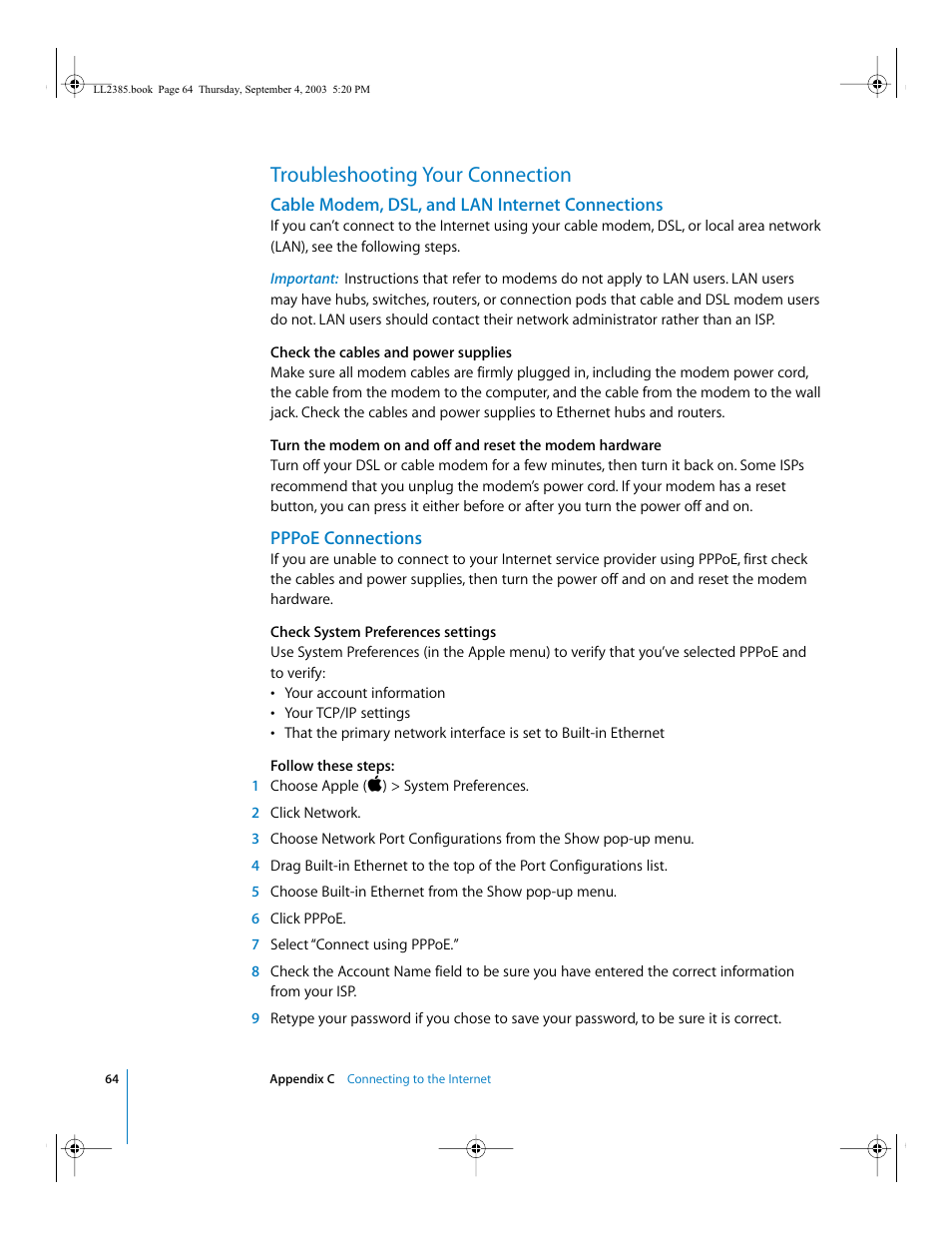 Troubleshooting your connection | Apple eMac User Manual | Page 64 / 80