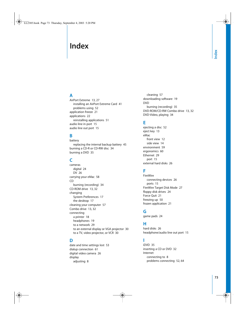 Index | Apple eMac User Manual | Page 73 / 80