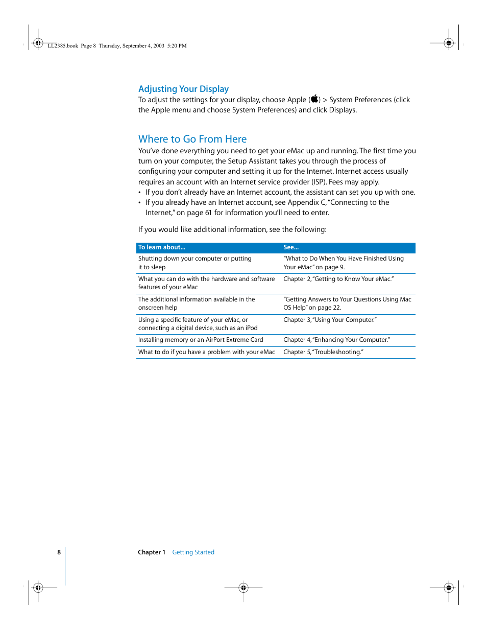 Where to go from here, Adjusting your display | Apple eMac User Manual | Page 8 / 80