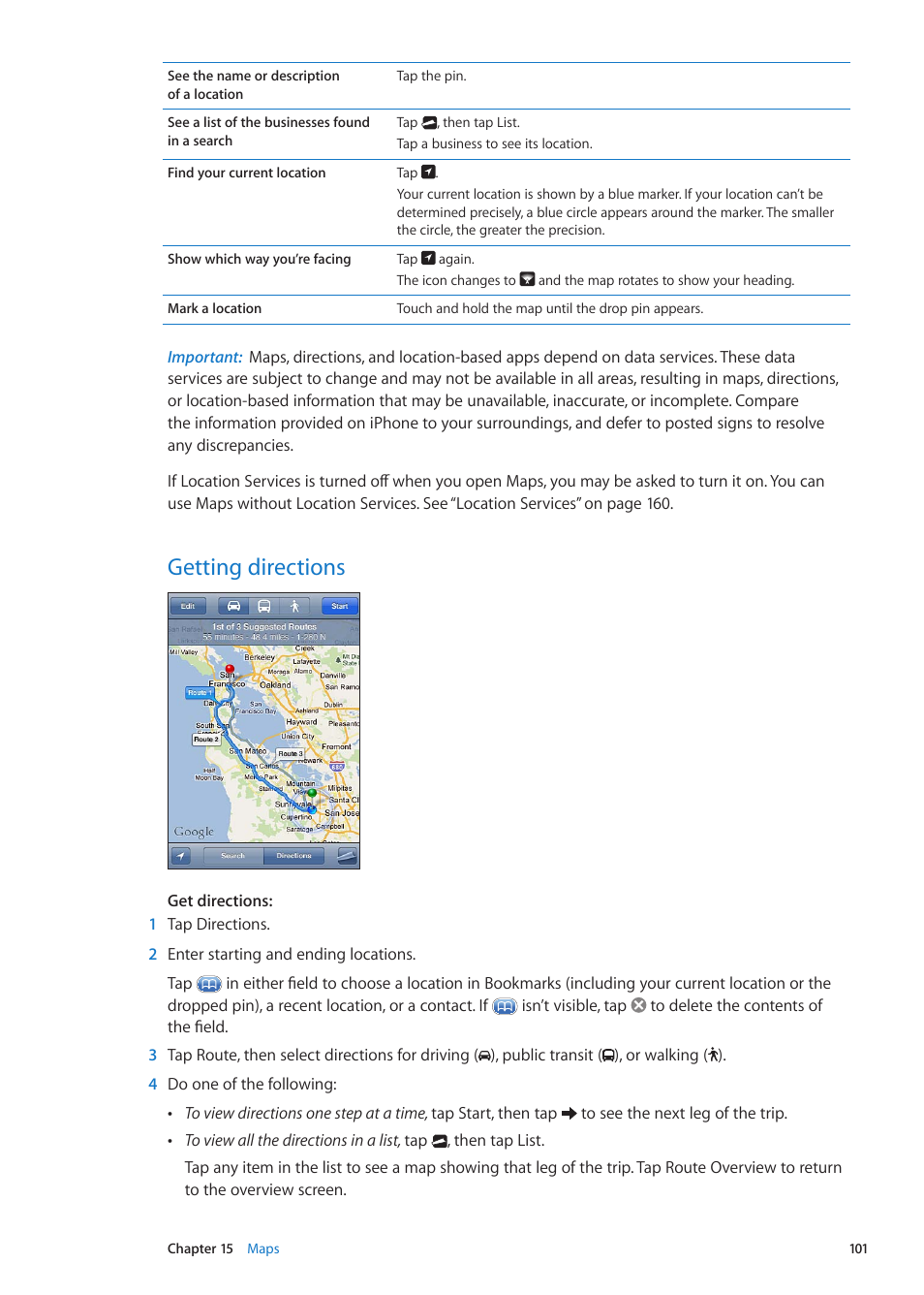 Getting directions, 101 getting directions | Apple iPhone iOS 5.1 User Manual | Page 101 / 179