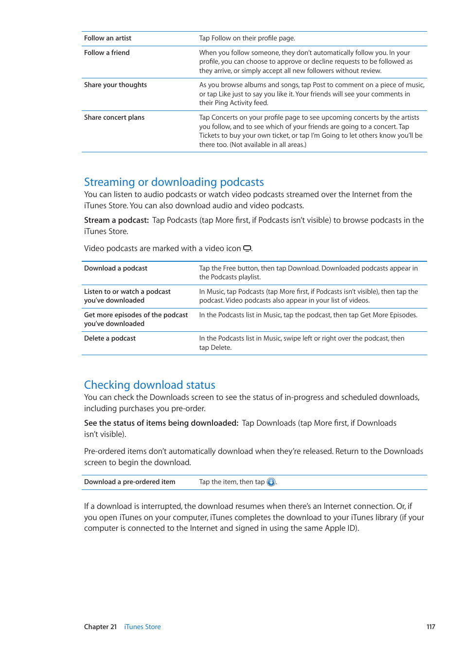 Streaming or downloading podcasts, Checking download status | Apple iPhone iOS 5.1 User Manual | Page 117 / 179