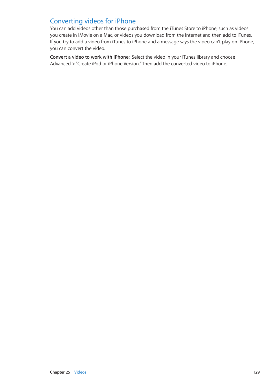Converting videos for iphone, 129 converting videos for iphone | Apple iPhone iOS 5.1 User Manual | Page 129 / 179