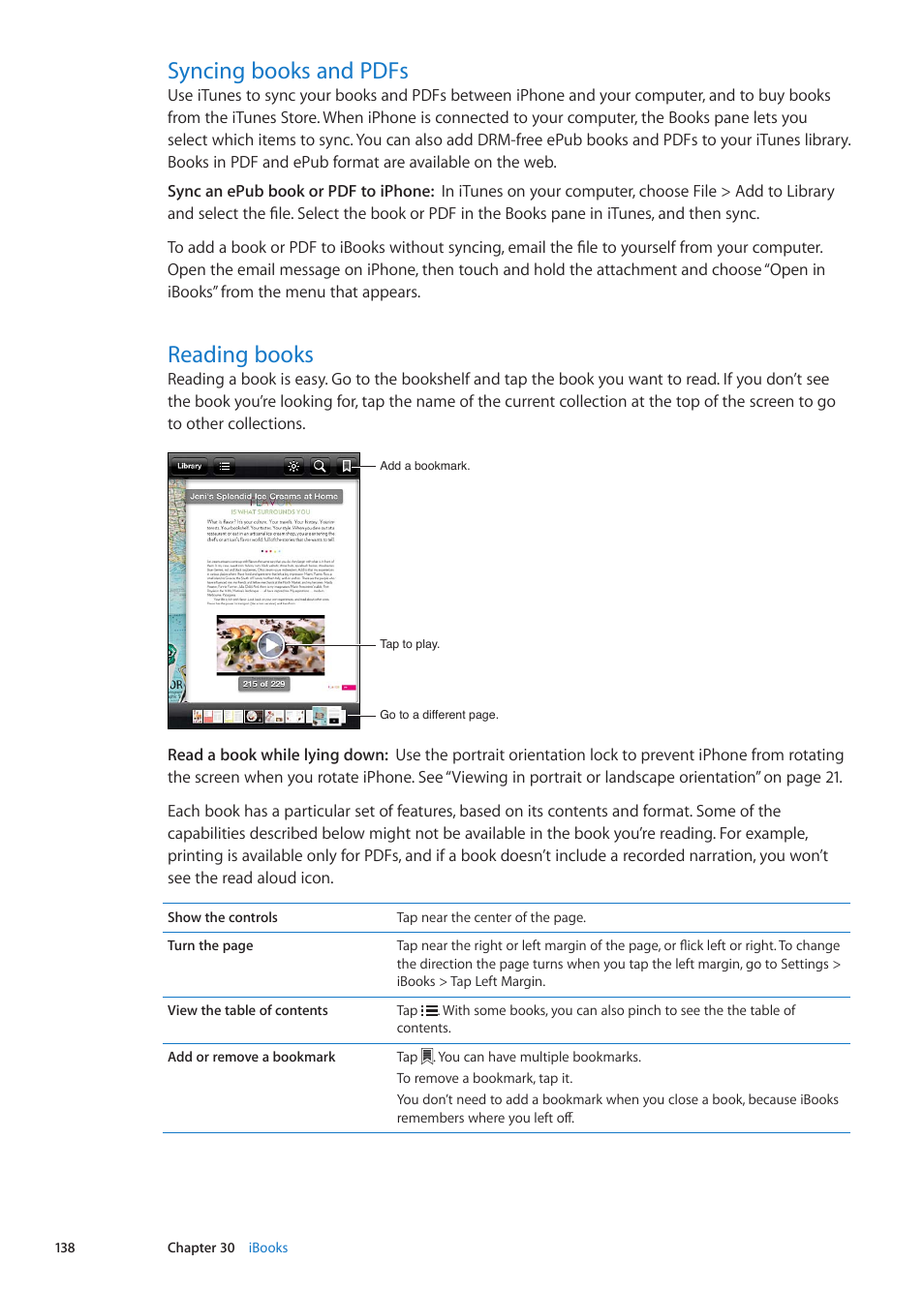 Syncing books and pdfs, Reading books, 138 syncing books and pdfs 138 reading books | Apple iPhone iOS 5.1 User Manual | Page 138 / 179