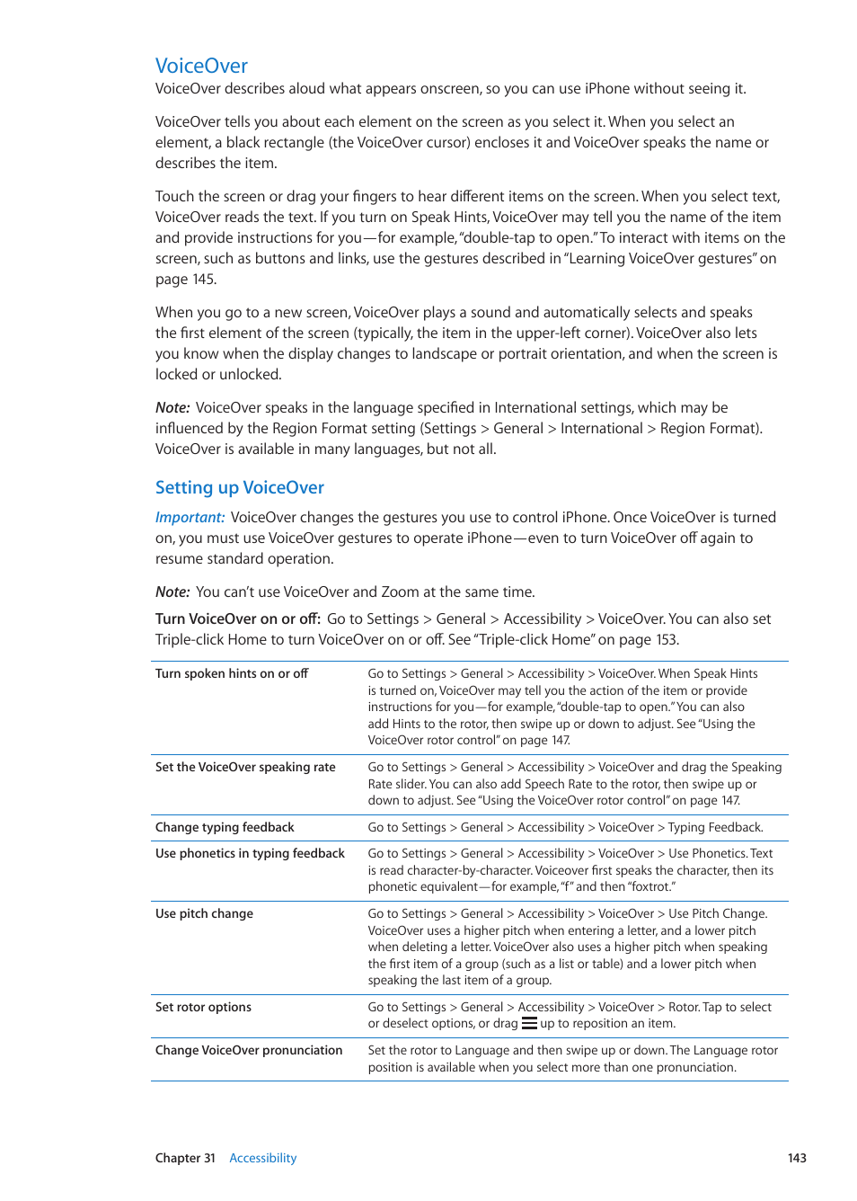 Voiceover, 143 voiceover, Setting up voiceover | Apple iPhone iOS 5.1 User Manual | Page 143 / 179