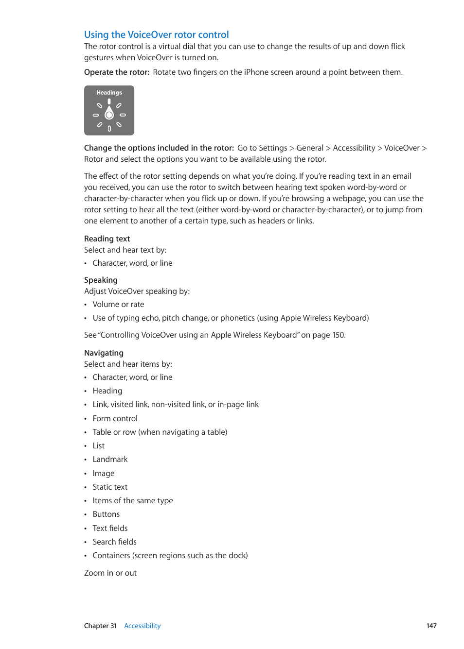 Using the voiceover rotor control | Apple iPhone iOS 5.1 User Manual | Page 147 / 179