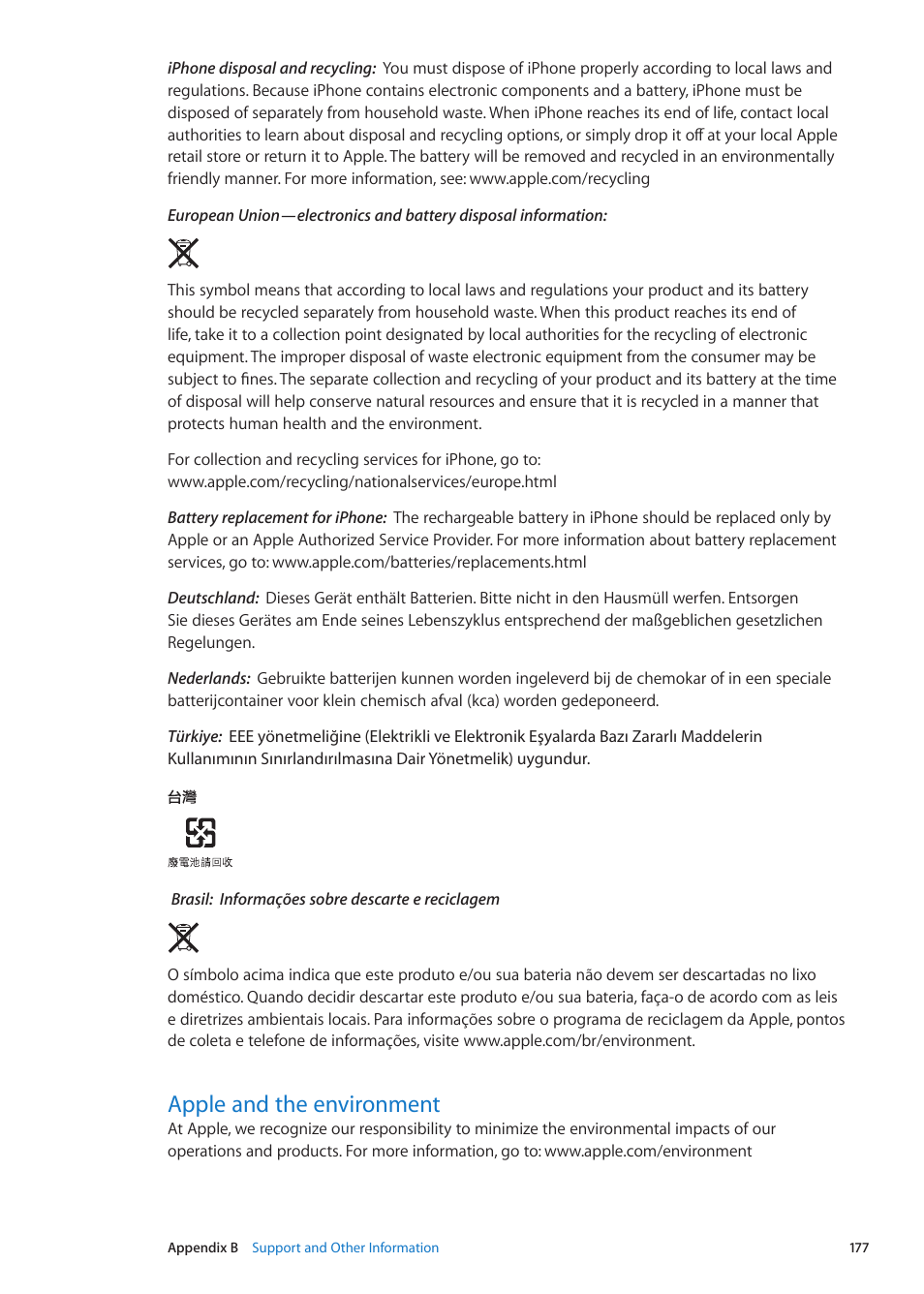 Apple and the environment, 177 apple and the environment | Apple iPhone iOS 5.1 User Manual | Page 177 / 179