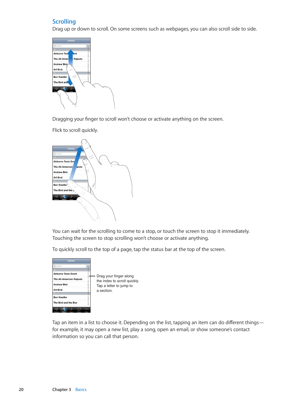 Scrolling | Apple iPhone iOS 5.1 User Manual | Page 20 / 179