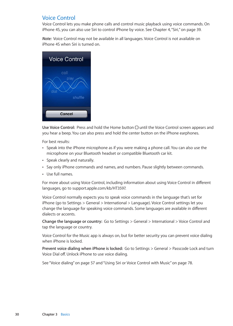 Voice control, 30 voice control | Apple iPhone iOS 5.1 User Manual | Page 30 / 179