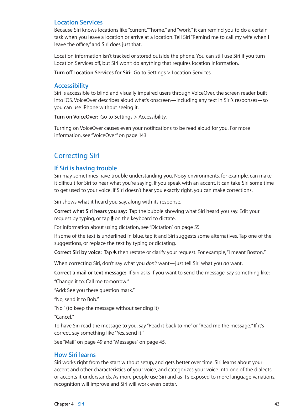 Correcting siri, 43 correcting siri | Apple iPhone iOS 5.1 User Manual | Page 43 / 179