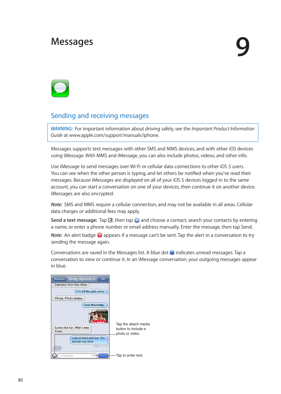 Chapter 9: messages, Sending and receiving messages, 82 sending and receiving messages | Messages | Apple iPhone iOS 5.1 User Manual | Page 82 / 179