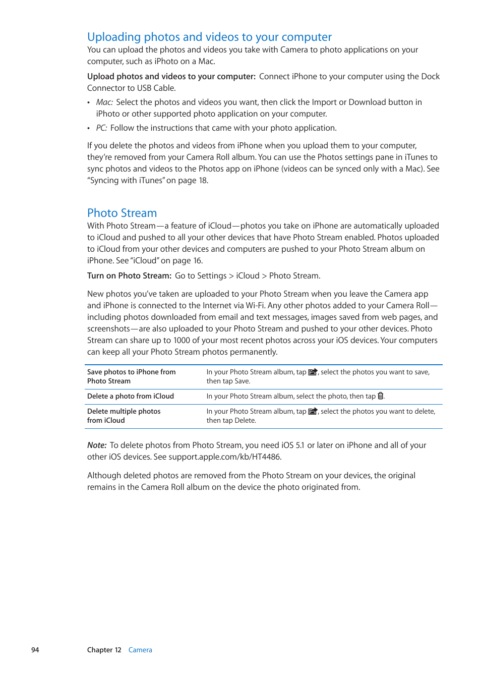 Uploading photos and videos to your computer, Photo stream | Apple iPhone iOS 5.1 User Manual | Page 94 / 179