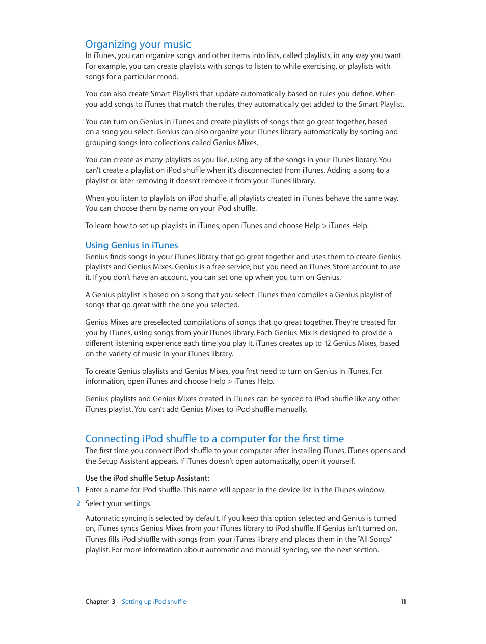 Organizing your music, Using genius in itunes | Apple iPod shuffle (4th generation) User Manual | Page 11 / 32