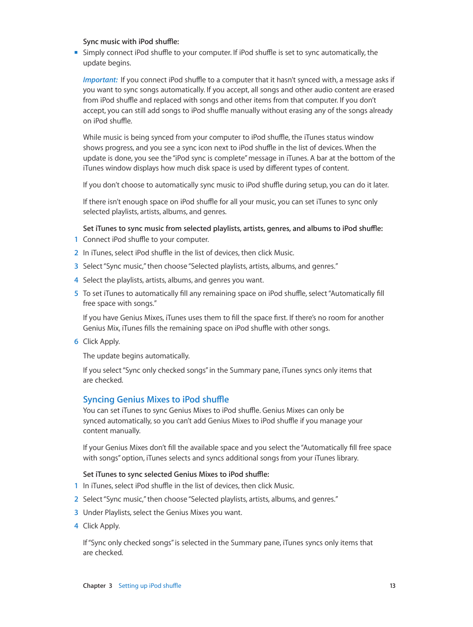Syncing genius mixes to ipod shuffle | Apple iPod shuffle (4th generation) User Manual | Page 13 / 32