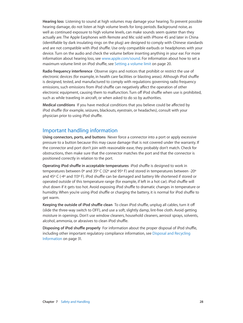 Important handling information, 28 important handling information | Apple iPod shuffle (4th generation) User Manual | Page 28 / 32