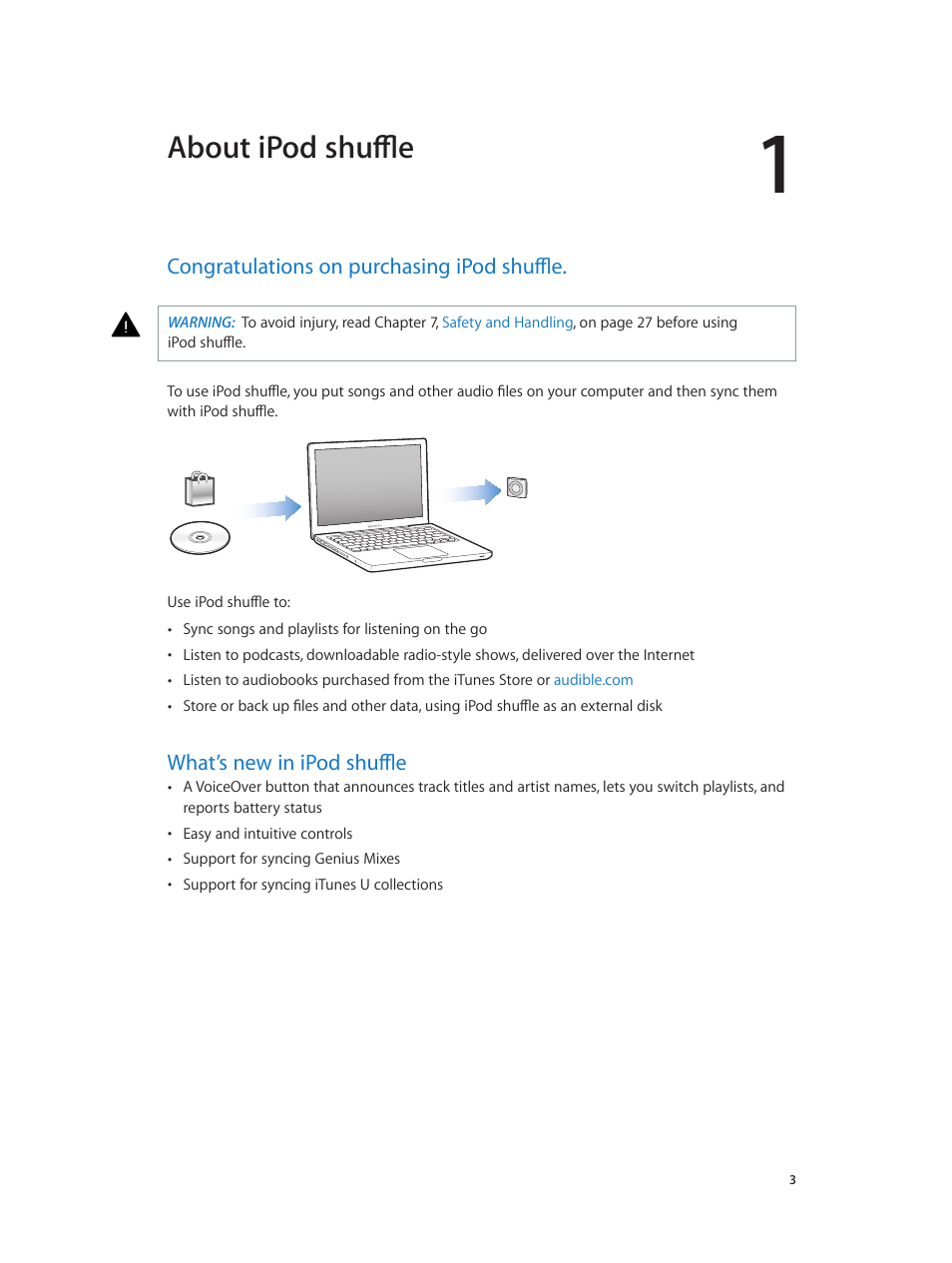 Chapter 1: about ipod shuffle, What’s new in ipod shuffle, About ipod shuffle | Apple iPod shuffle (4th generation) User Manual | Page 3 / 32