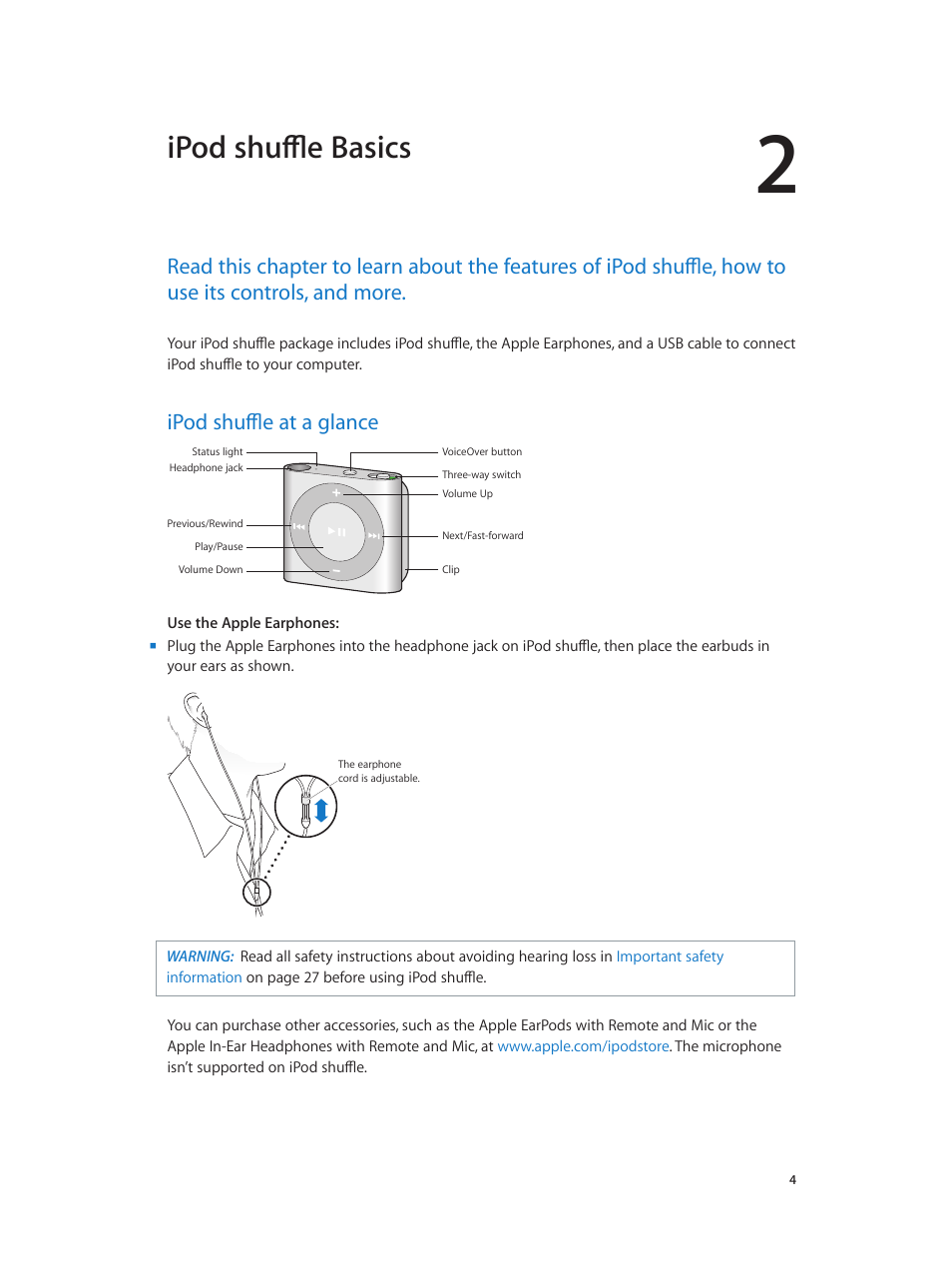 Chapter 2: ipod shuffle basics, Ipod shuffle at a glance, Ipod shuffle basics | Apple iPod shuffle (4th generation) User Manual | Page 4 / 32