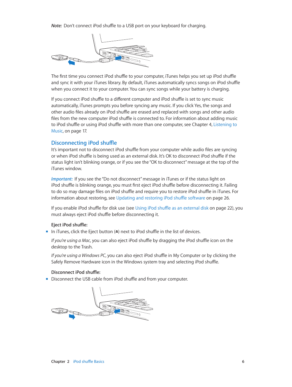 Disconnecting ipod shuffle | Apple iPod shuffle (4th generation) User Manual | Page 6 / 32