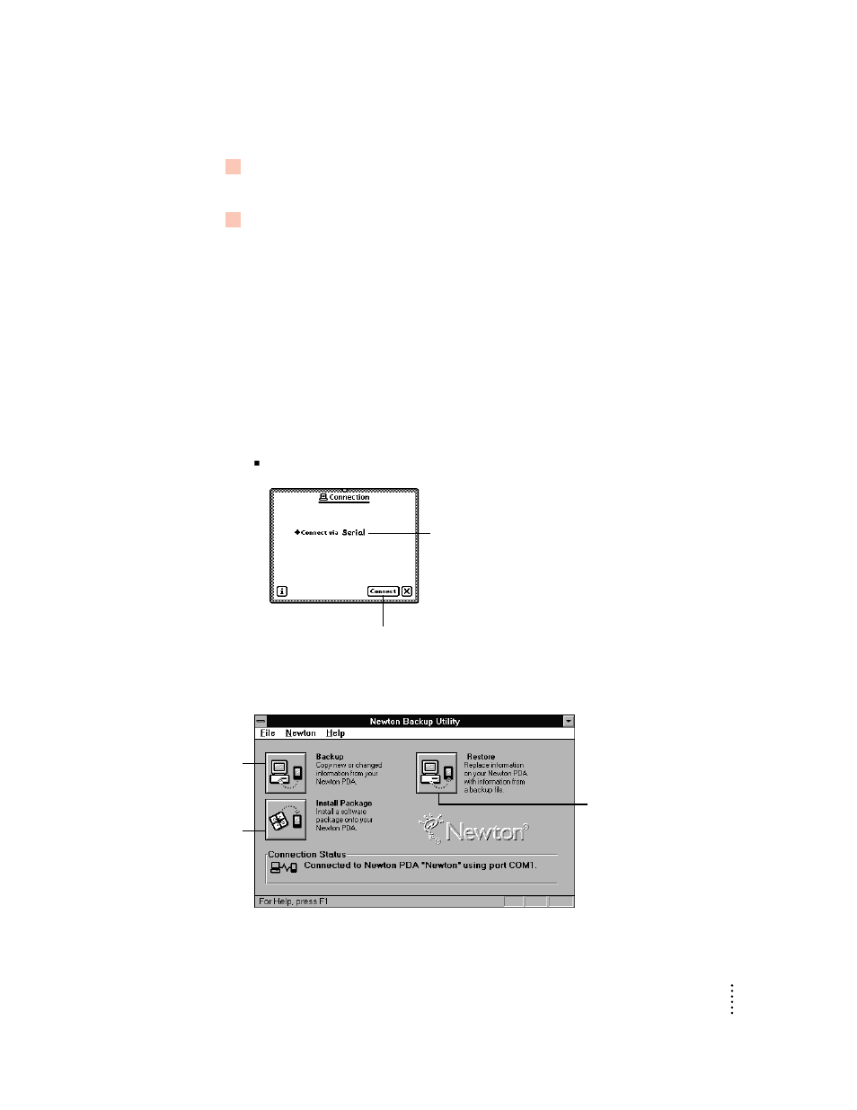Establishing a connection | Apple Newton Backup Utility (for Windows) User Manual | Page 11 / 43