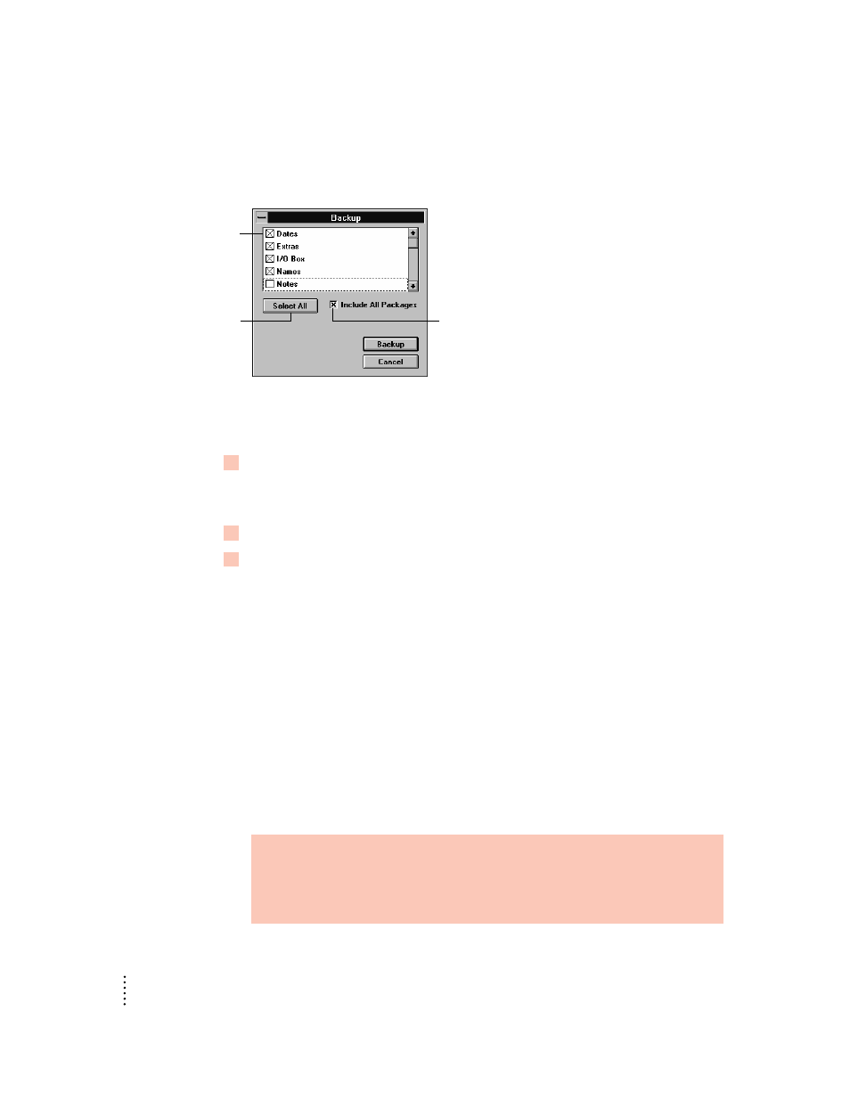 Backing up selected information and packages | Apple Newton Backup Utility (for Windows) User Manual | Page 18 / 43