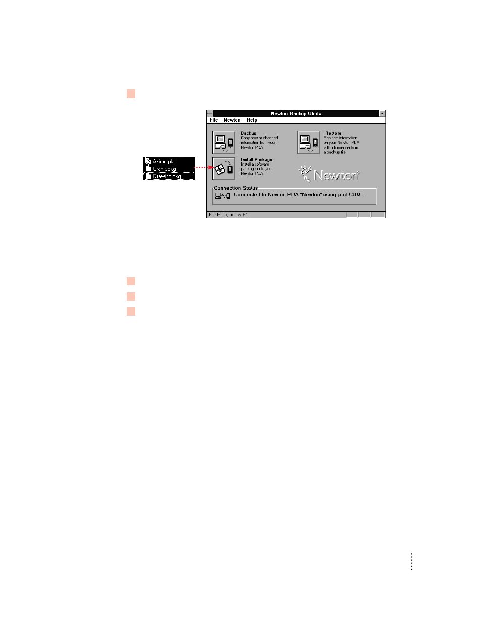 Installing a package onto a storage card | Apple Newton Backup Utility (for Windows) User Manual | Page 27 / 43