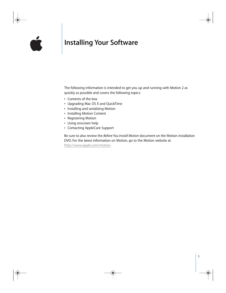 Apple Installing Your Motion 2 Software User Manual | 8 pages