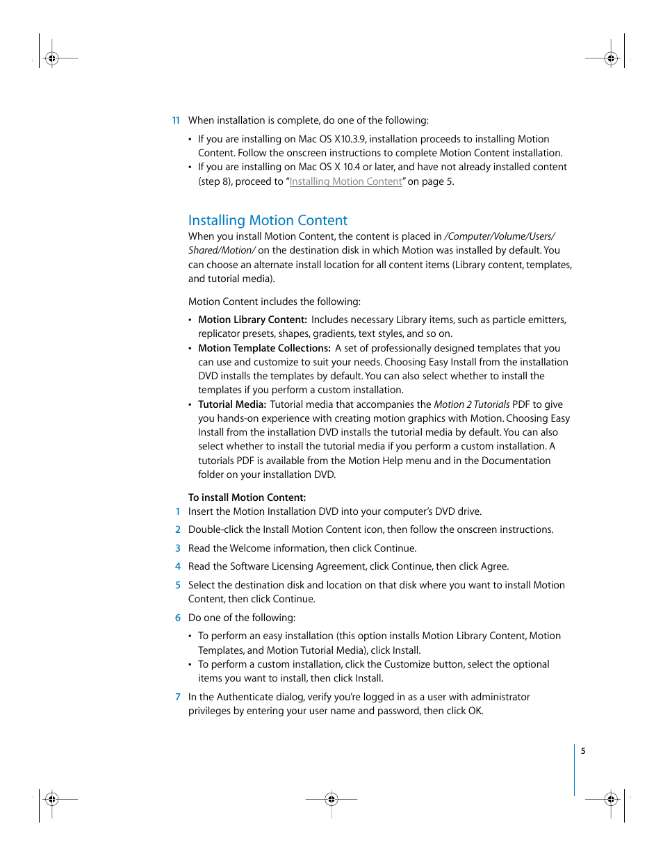 Installing motion content | Apple Installing Your Motion 2 Software User Manual | Page 5 / 8