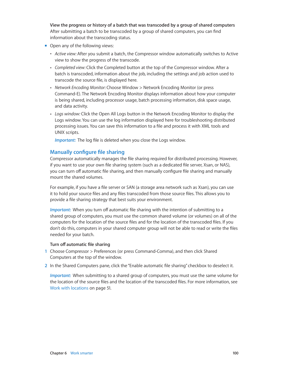 Manually configure file sharing | Apple Compressor (4.1.2) User Manual | Page 100 / 108