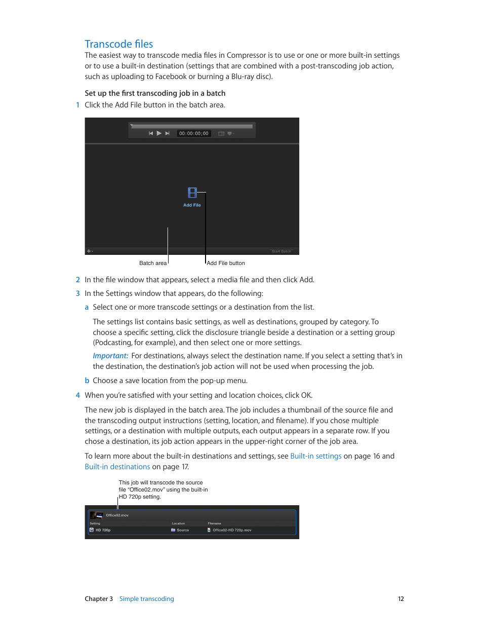 Transcode files, 12 transcode files | Apple Compressor (4.1.2) User Manual | Page 12 / 108