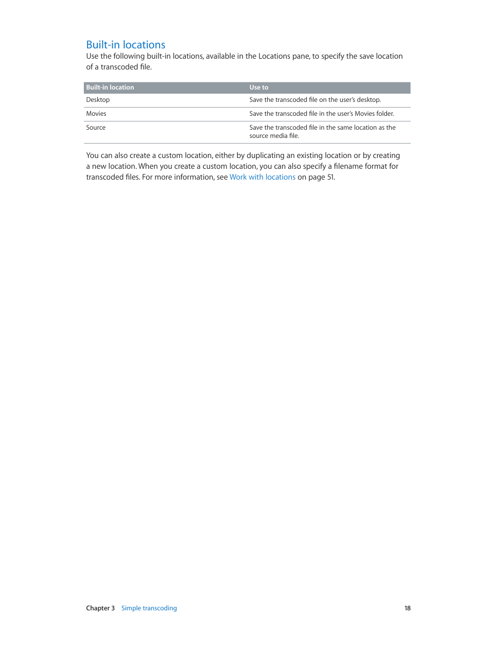 Built-in locations, 18 built-in locations | Apple Compressor (4.1.2) User Manual | Page 18 / 108