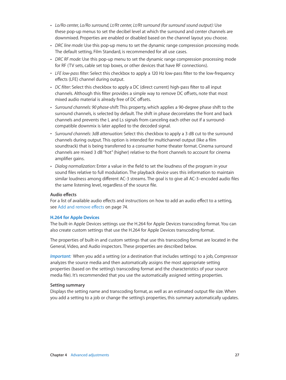H.264, For apple devices | Apple Compressor (4.1.2) User Manual | Page 27 / 108