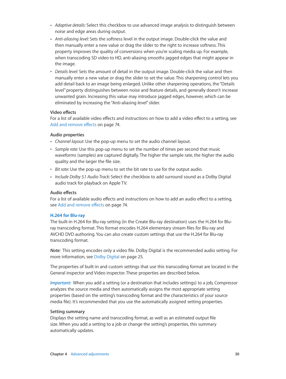 H.264 for blu | Apple Compressor (4.1.2) User Manual | Page 30 / 108