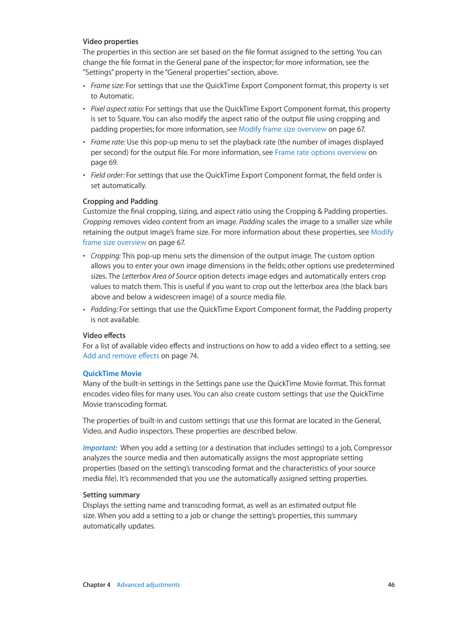 Quicktime, Movie, Quicktime movie | Apple Compressor (4.1.2) User Manual | Page 46 / 108