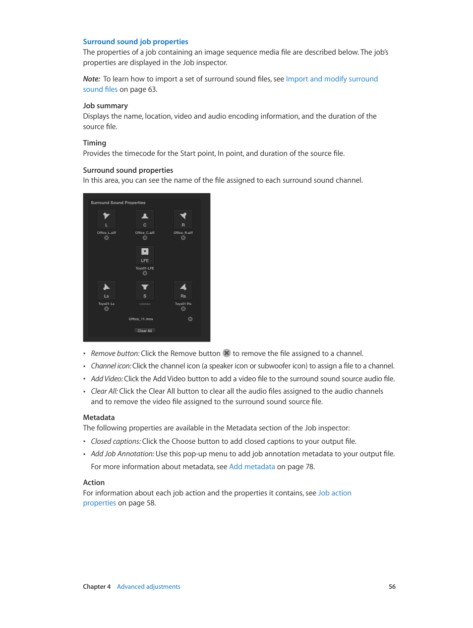 Surround sound job properties | Apple Compressor (4.1.2) User Manual | Page 56 / 108