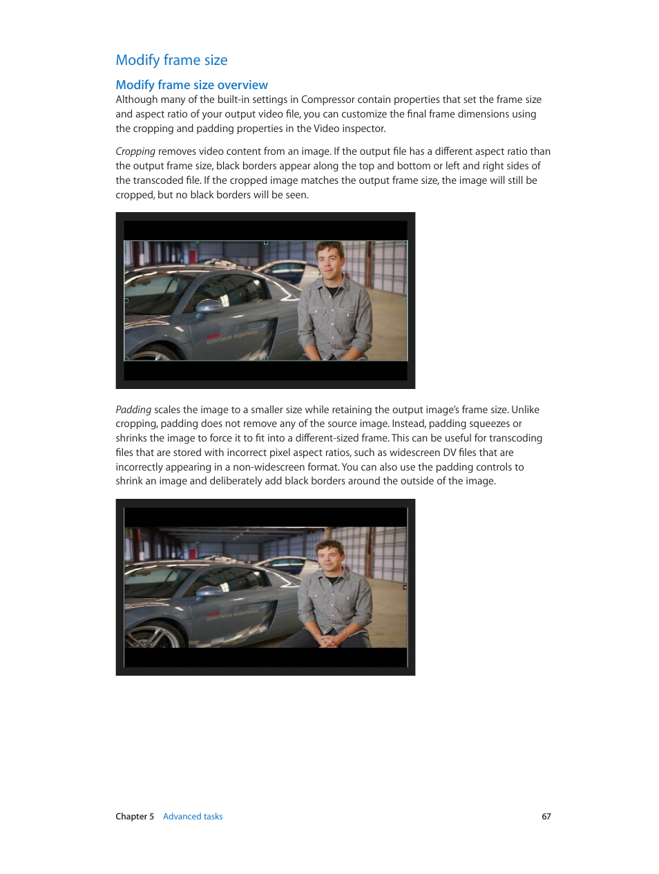 Modify frame size, Modify frame size overview, 67 modify frame size 67 | Modify, Frame size overview | Apple Compressor (4.1.2) User Manual | Page 67 / 108