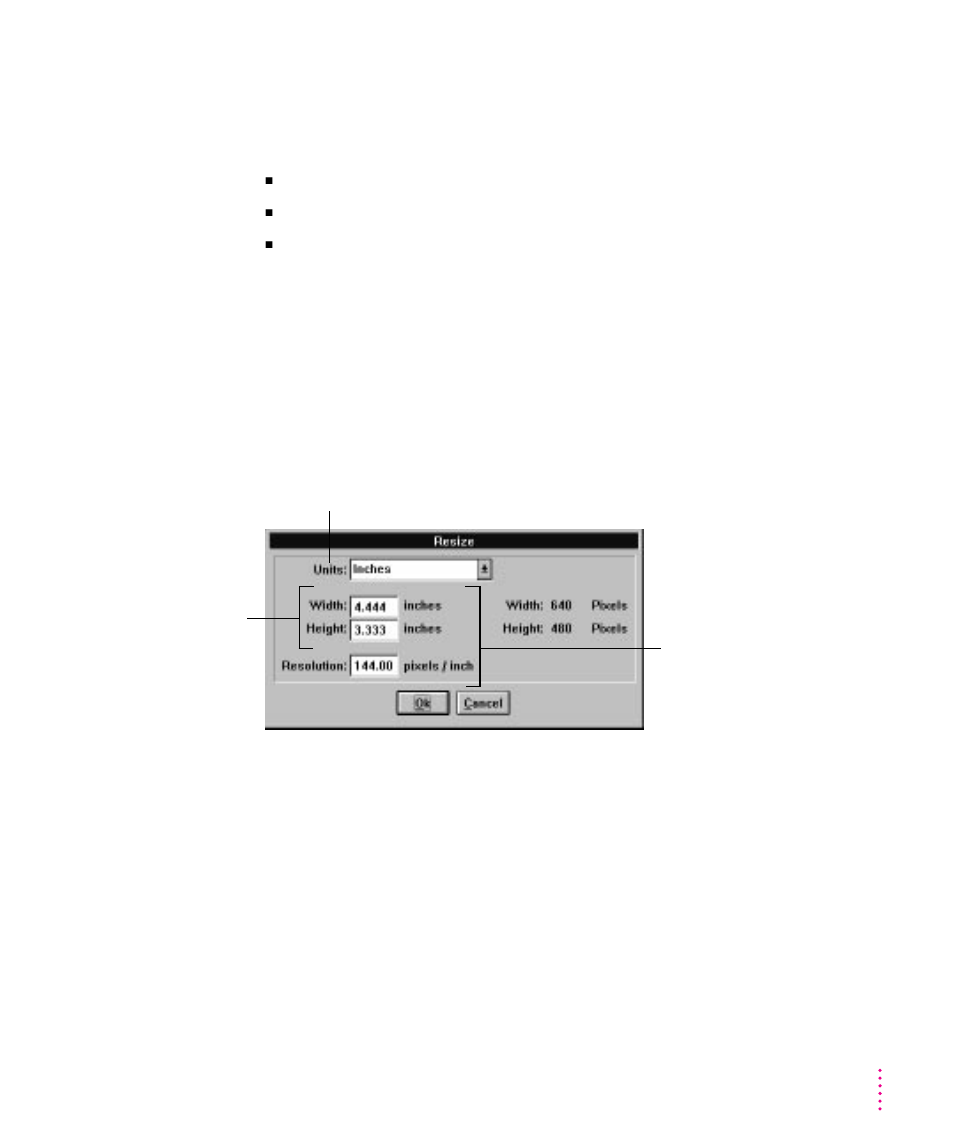 Zoom views in the image window 31, Changing the printed size of an image 31, Zoom views in the image window | Changing the printed size of an image | Apple QuickTake 150 (for Windows) User Manual | Page 39 / 76