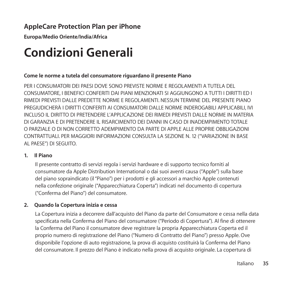 Condizioni generali | Apple AppleCare Protection Plan for iPhone User Manual | Page 35 / 68