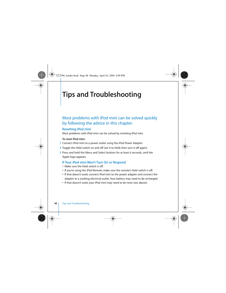 Tips and troubleshooting | Apple iPod mini User Manual | Page 48 / 64