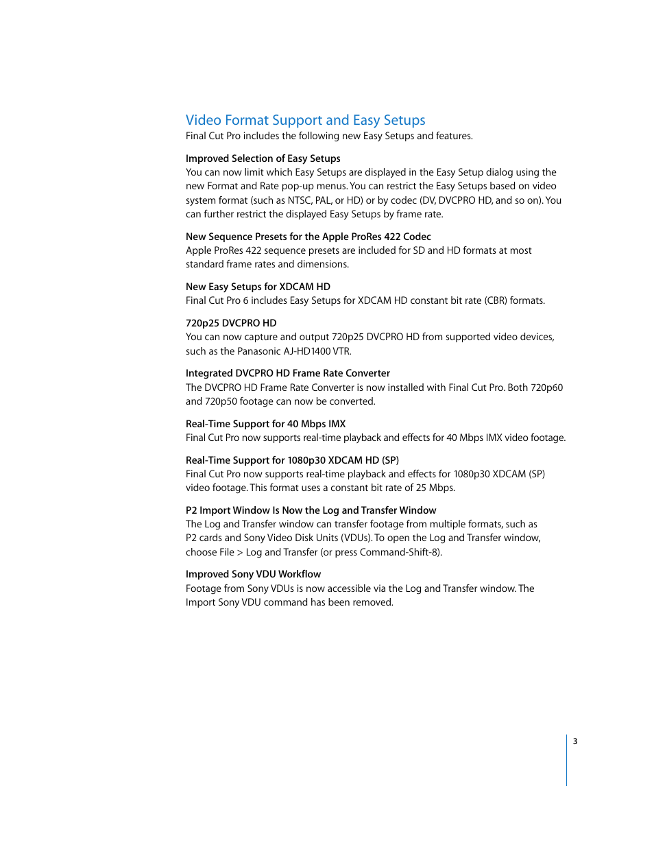 Video format support and easy setups | Apple Final Cut Pro 6: New Features User Manual | Page 3 / 10