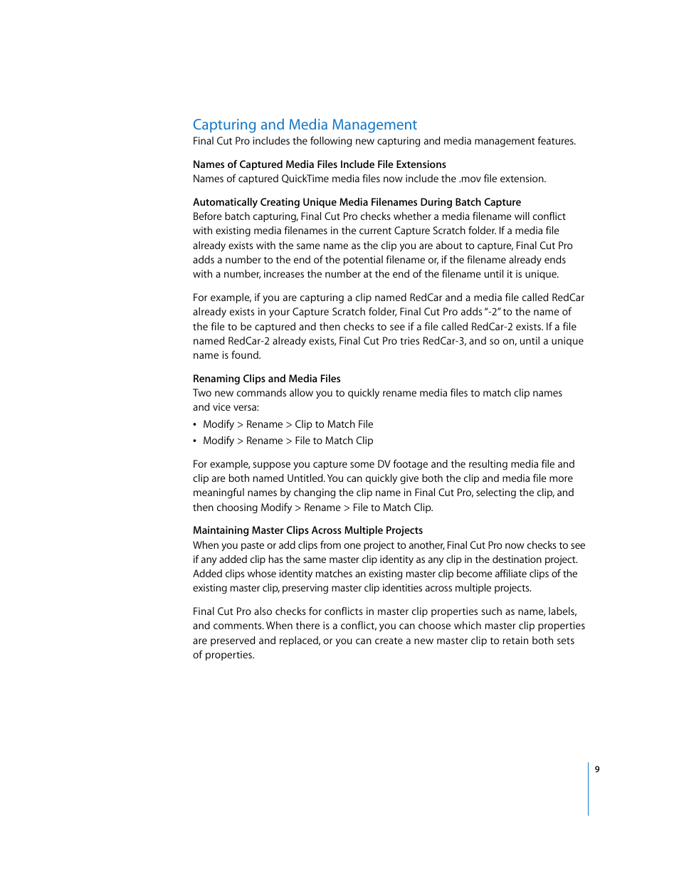 Capturing and media management | Apple Final Cut Pro 6: New Features User Manual | Page 9 / 10