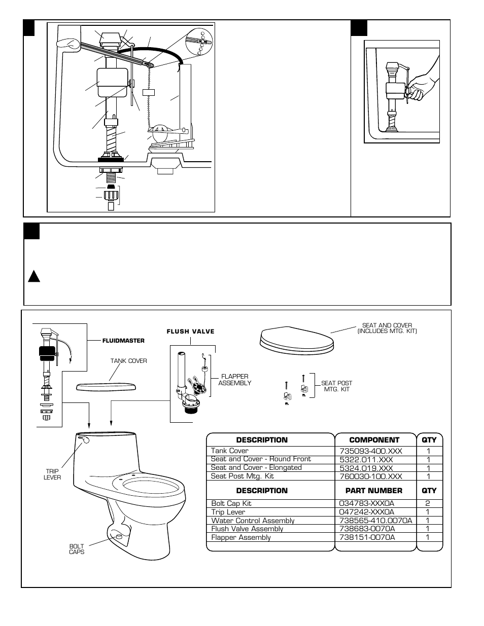 Warning, Cadet repair parts list | American Standard 2100 User Manual | Page 3 / 4