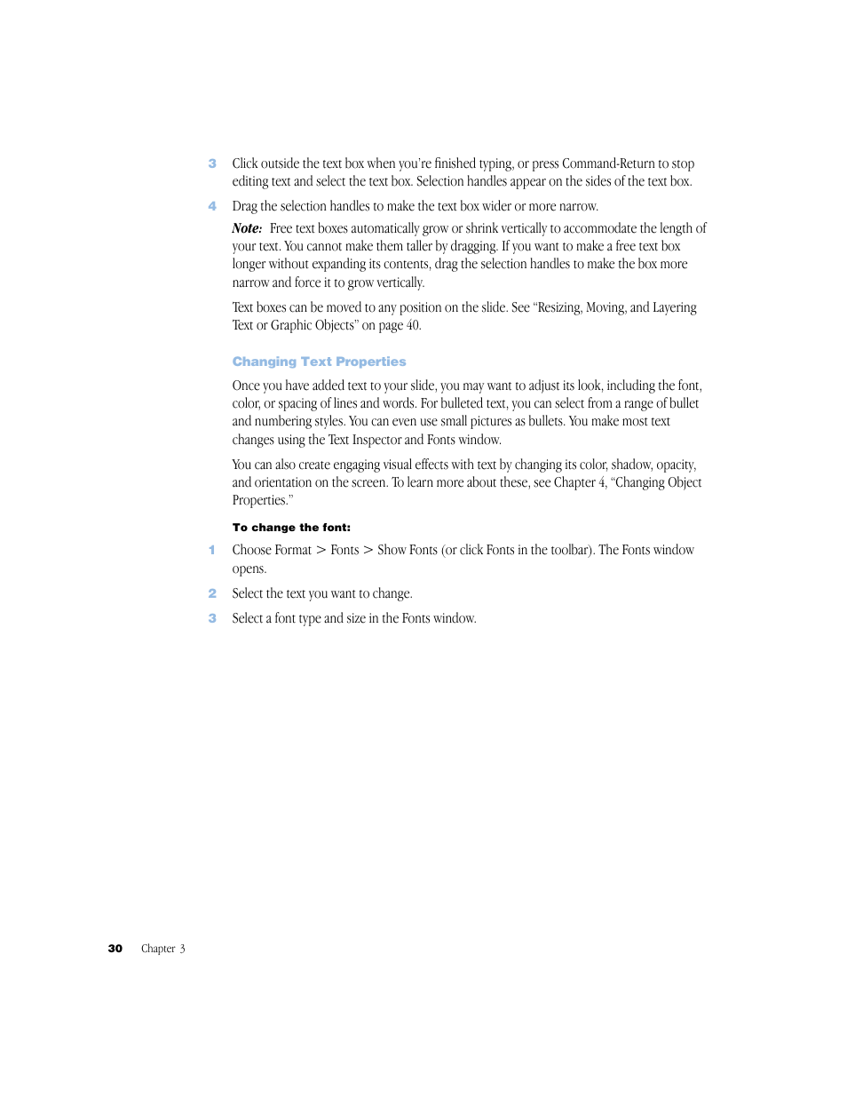 Changing text properties, Changing text properties 30 | Apple Keynote 1 User Manual | Page 31 / 100