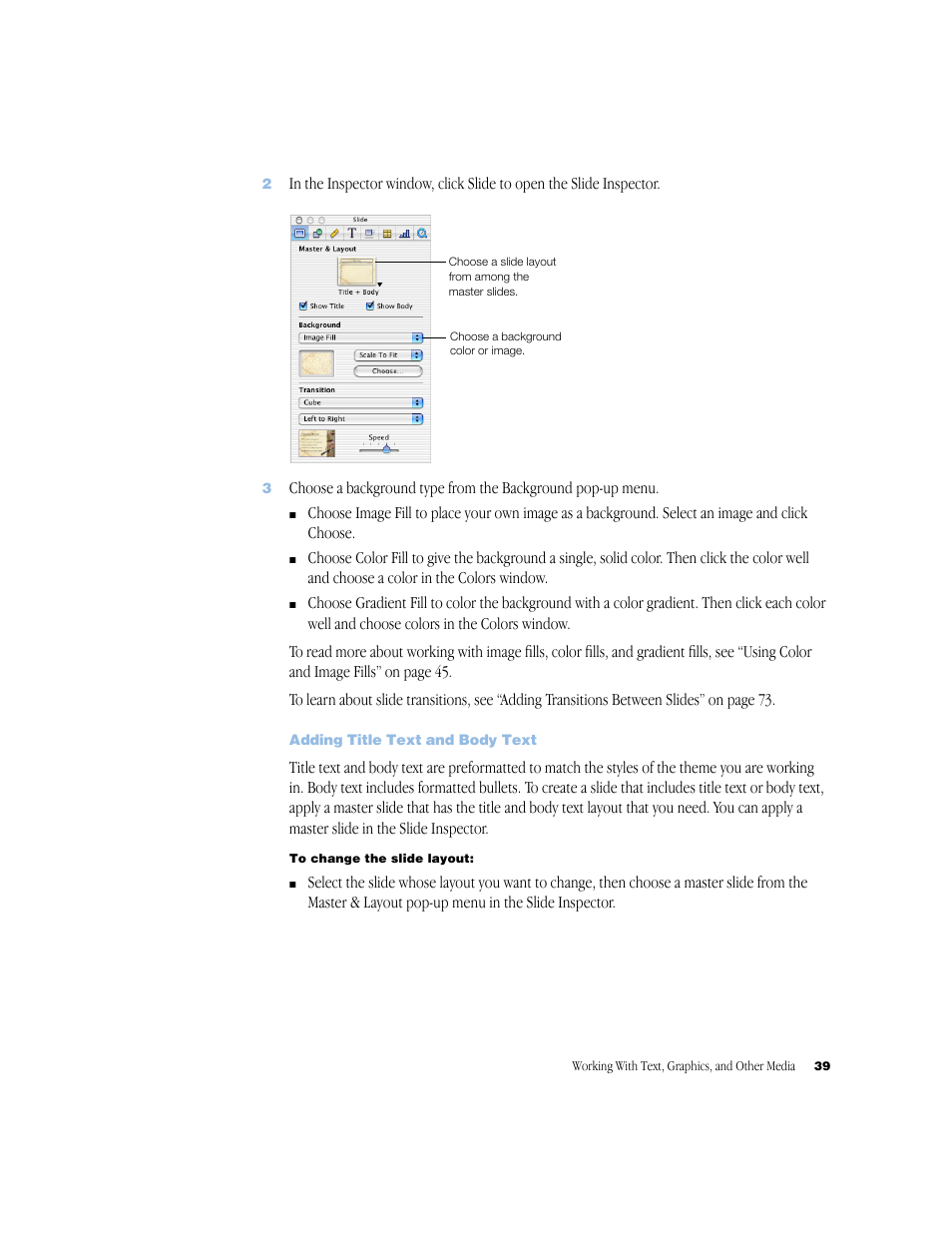 Adding title text and body text, Adding title text and body text 39 | Apple Keynote 1 User Manual | Page 40 / 100